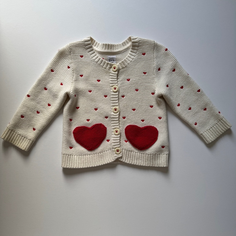 Baby Gap Cream and Red Heart Cardigan - Size 12-18 months